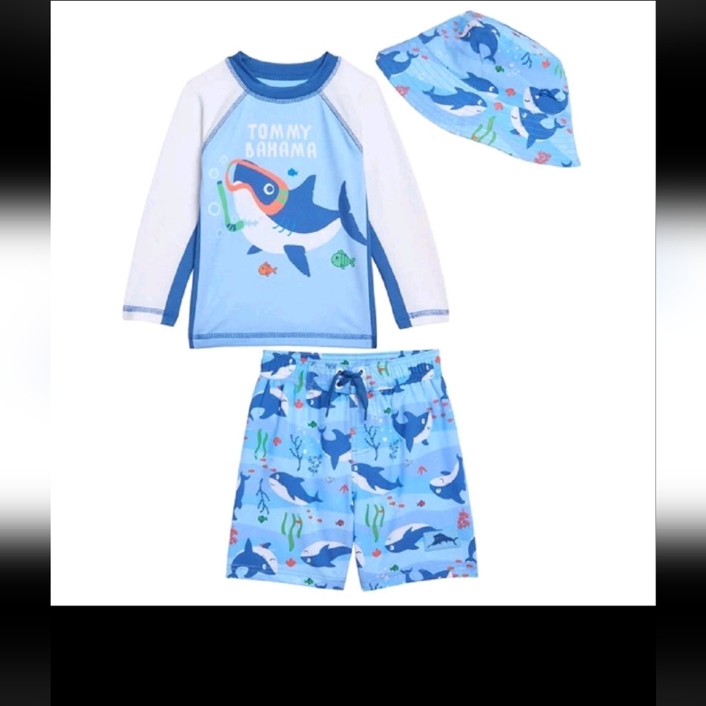 Tommy Bahama Kids' 3-piece Swim Set, white shark 4t youth boys